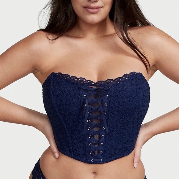 Victoria's Secret Tops - Victoria’s Secret DREAM ANGELS
Eyelet Lace Strapless Corset Top navy